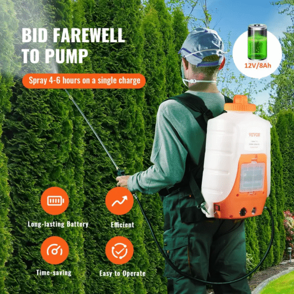 VEVOR Pulvérisateur Électrique à Dos à Batterie Brumisateur pour Plante Pression Réglable 0-6,2 Bar Réservoir 16 L 8 Buses 2 Baguettes Batterie 12 V - Image 2